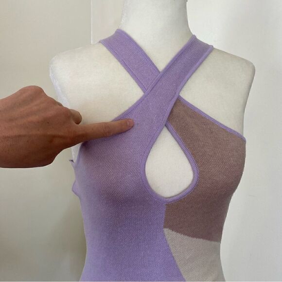 Lavender and Mint Colorblock Retro Knit Midi Halter Dress Size 0 NWT - Picture 10 of 11